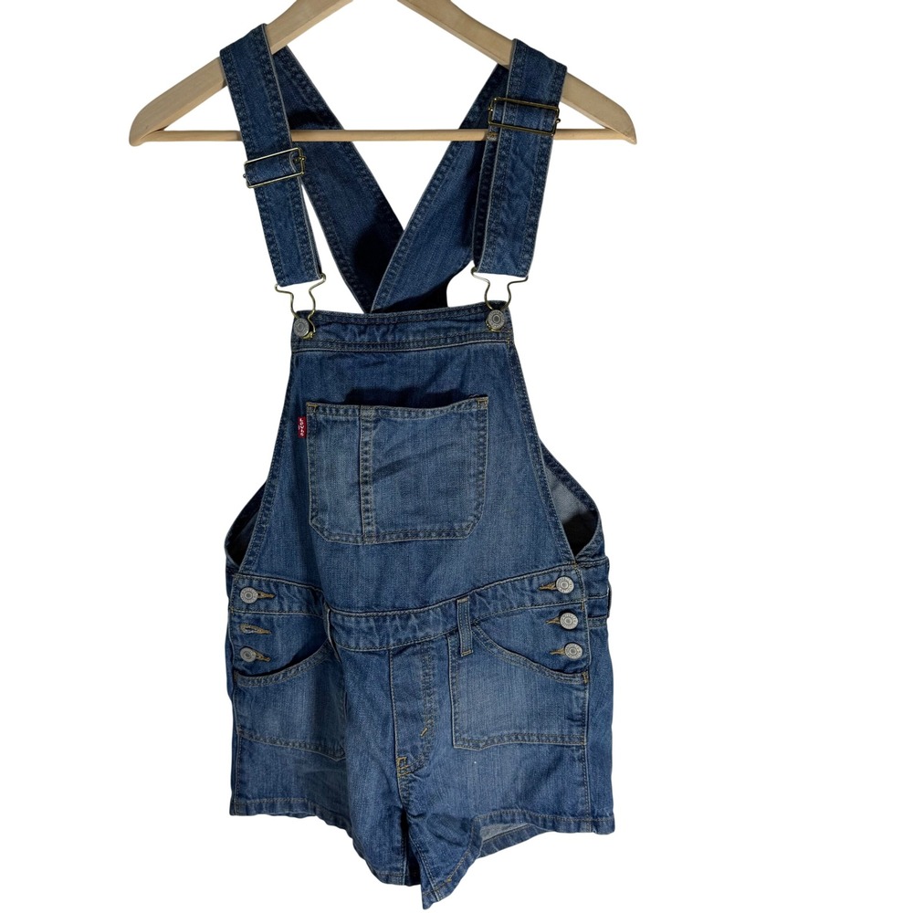 Levis Denim Shortalls Womens Small Medium Wash Blue Bib Overalls 18726-0000 Sz S